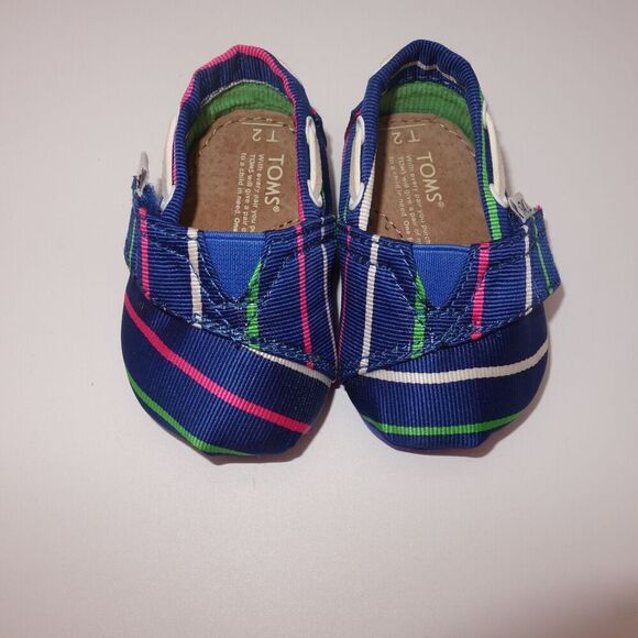 NEW Toms Shoes Blue Purple Stripe Size T2 2 Walkers Baby Infant Girls - Picture 3 of 7